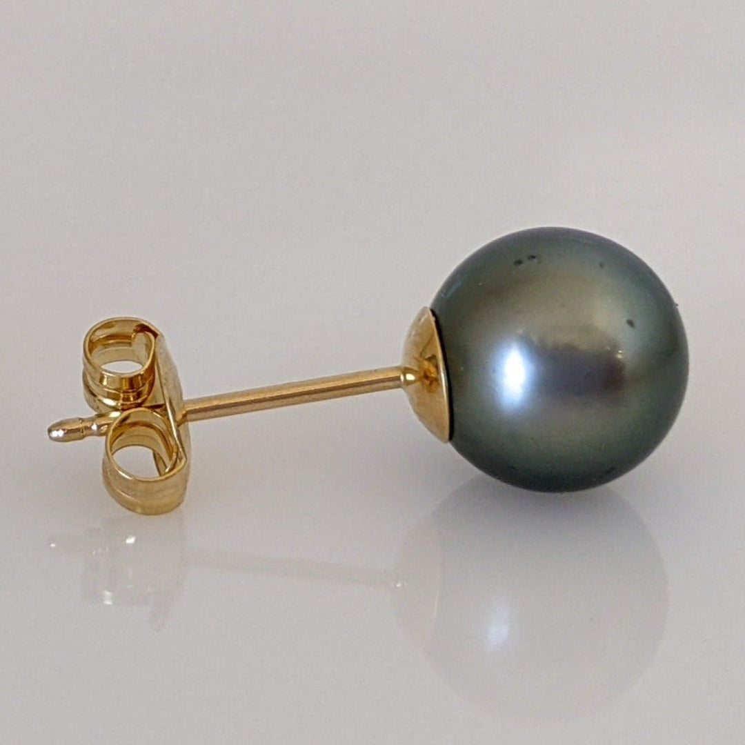 18K PEARL TAHITIAN CULTURED 9.4MM ESTATE STUD EARINGS 2.9 GRAMS