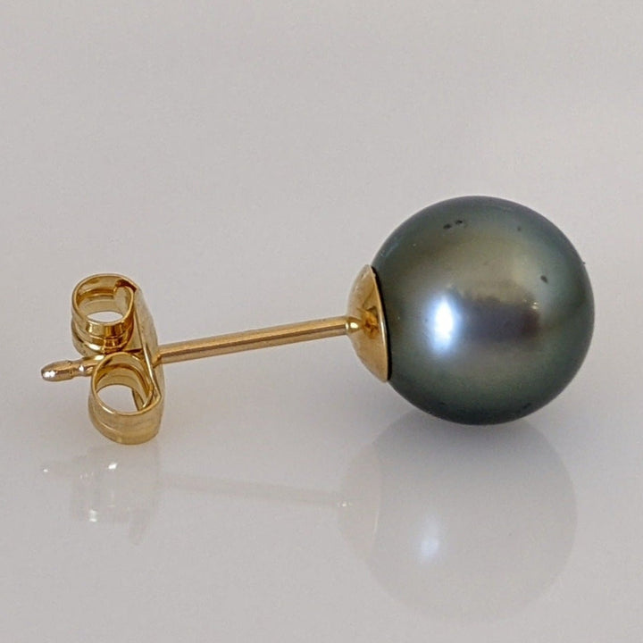 18K PEARL TAHITIAN CULTURED 9.4MM ESTATE STUD EARINGS 2.9 GRAMS