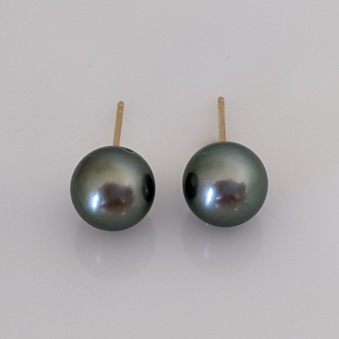 18K PEARL TAHITIAN CULTURED 9.4MM ESTATE STUD EARINGS 2.9 GRAMS