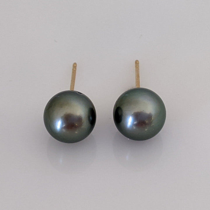 18K PEARL TAHITIAN CULTURED 9.4MM ESTATE STUD EARINGS 2.9 GRAMS