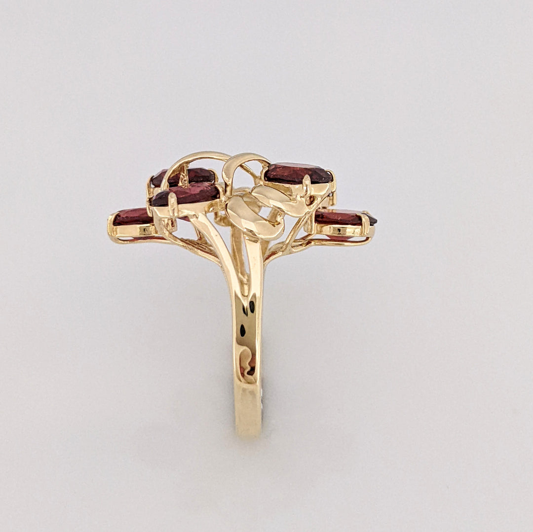 14K GARNET OVAL (6) 5X7 CLUSTER ESTATE RING 4.1 GRAMS