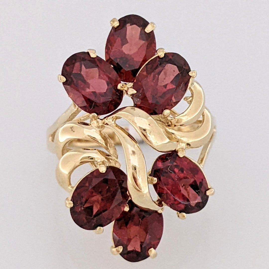 14K GARNET OVAL (6) 5X7 CLUSTER ESTATE RING 4.1 GRAMS