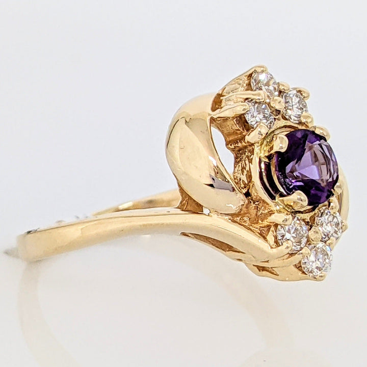 14K AMETHYST ROUND 5MM WITH .30 DIAMOND TOTAL WEIGHT ESTATE RING 4.2 GRAMS