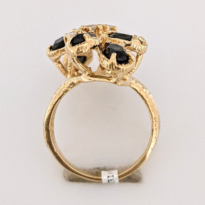 14K GREEN TOURMALINE OVAL (6) 3X5 WITH (3) MELEE ESTATE CLUSTER RING 4.5 GRAMS