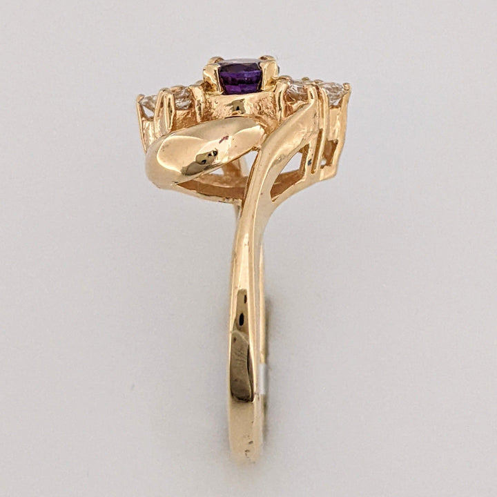 14K AMETHYST ROUND 5MM WITH .30 DIAMOND TOTAL WEIGHT ESTATE RING 4.2 GRAMS