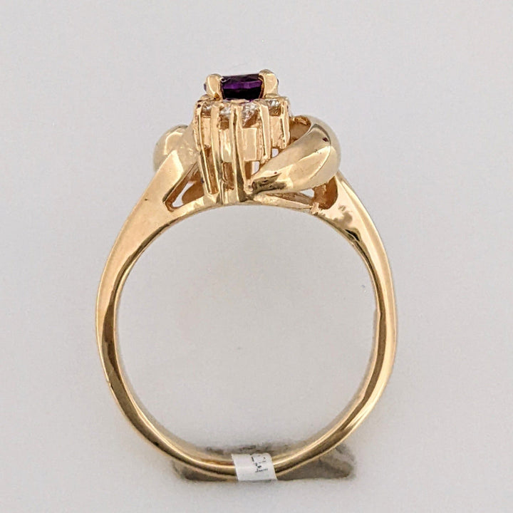 14K AMETHYST ROUND 5MM WITH .30 DIAMOND TOTAL WEIGHT ESTATE RING 4.2 GRAMS