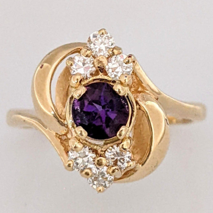 14K AMETHYST ROUND 5MM WITH .30 DIAMOND TOTAL WEIGHT ESTATE RING 4.2 GRAMS