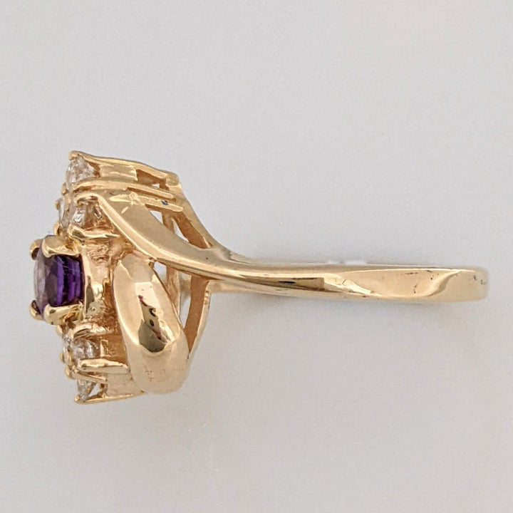 14K AMETHYST ROUND 5MM WITH .30 DIAMOND TOTAL WEIGHT ESTATE RING 4.2 GRAMS