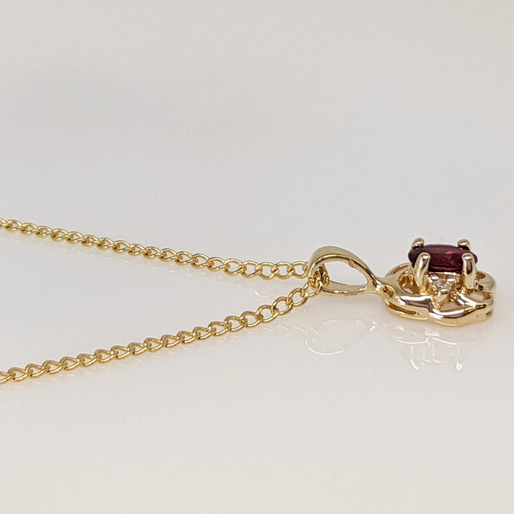 14K RUBY OVAL 3X5 WITH (2) DIAMOND ESTATE PENDANT & CHAIN 2.6 GRAMS