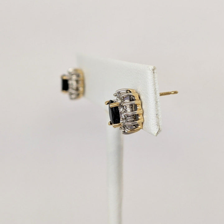 14K SAPPHIRE OVAL 4X6 WITH (24) MELEE HALO ESTATE EARRINGS 2.5 GRAMS