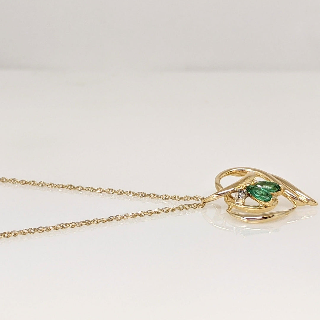 14K EMERALD MARQUISE (2) 2.5X5 WITH MELEE ESTATE PENDANT & CHAIN 2.7 GRAMS