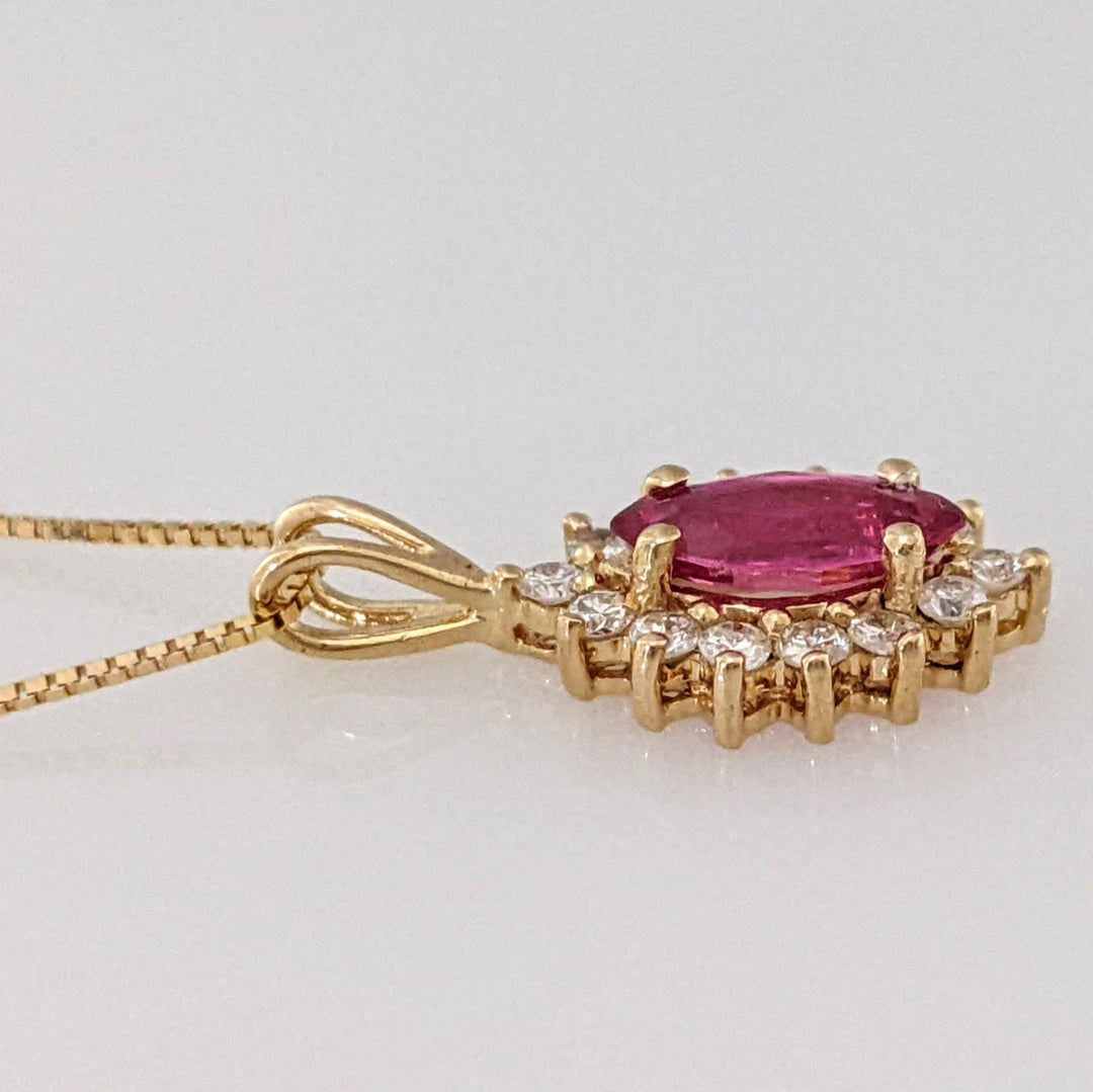 14K RUBY MARQUISE 4X8 WTH (14) MELEE ESTATE PENDANT & CHAIN 2.0 GRAMS