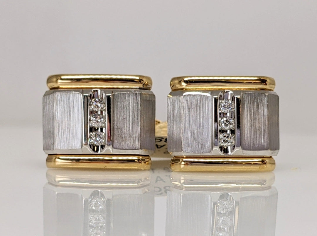 14K TWO-TONE .18 CARAT TOTAL WEIGHT SI2 G DIAMOND ROUND (6) ESTATE CUFF LINKS 14.4 GRAMS