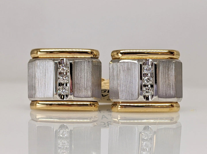 14K TWO-TONE .18 CARAT TOTAL WEIGHT SI2 G DIAMOND ROUND (6) ESTATE CUFF LINKS 14.4 GRAMS