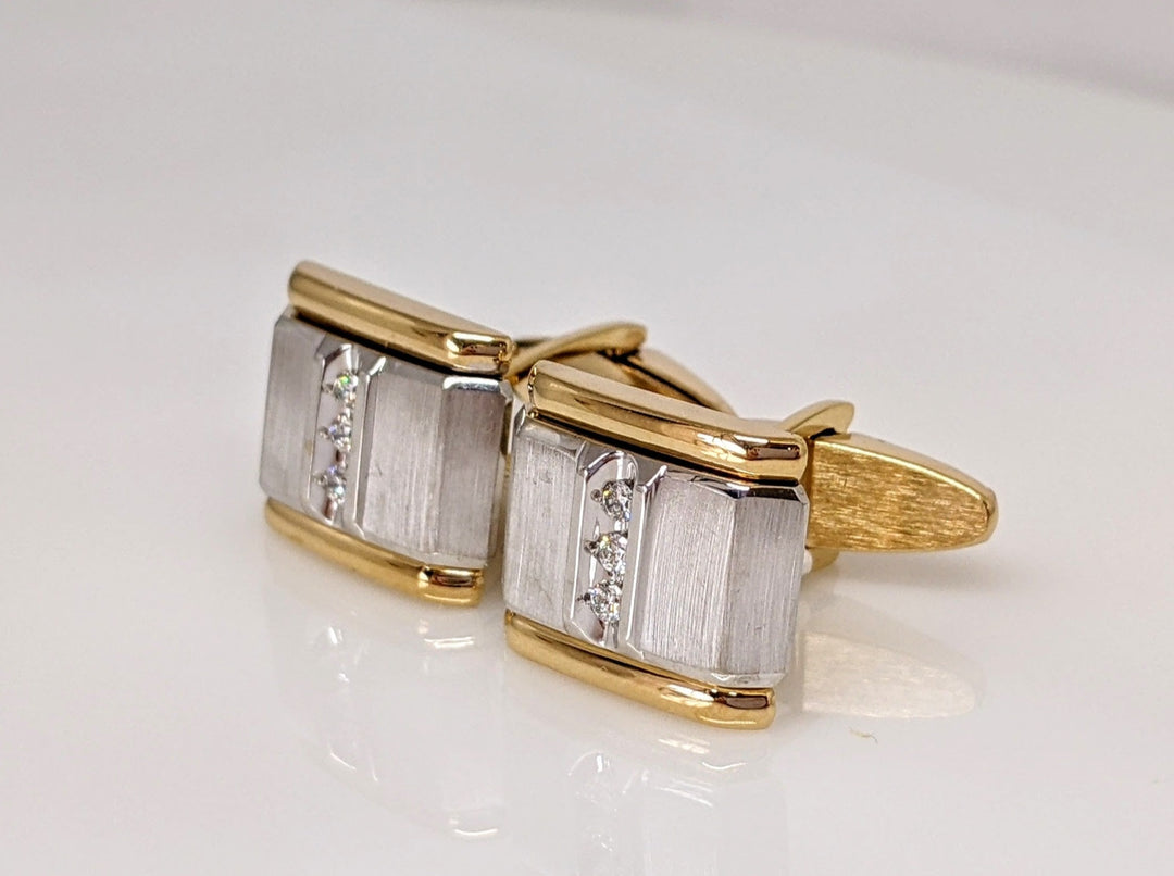 14K TWO-TONE .18 CARAT TOTAL WEIGHT SI2 G DIAMOND ROUND (6) ESTATE CUFF LINKS 14.4 GRAMS