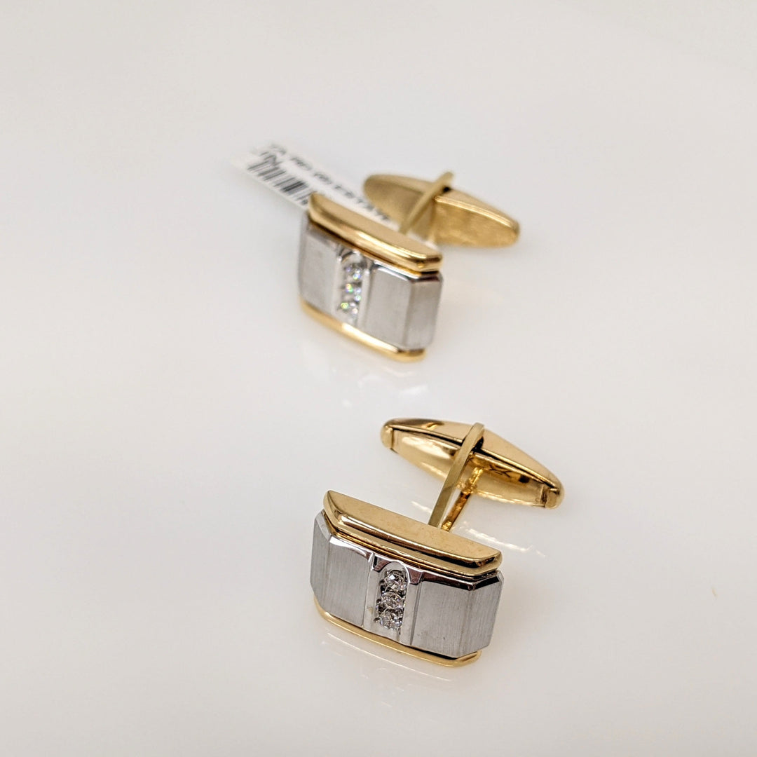 14K TWO-TONE .18 CARAT TOTAL WEIGHT SI2 G DIAMOND ROUND (6) ESTATE CUFF LINKS 14.4 GRAMS