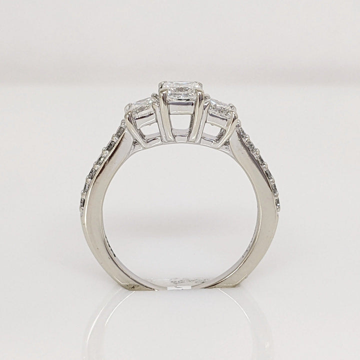 14K WHITE .73 CARAT TOTAL WEIGHT SI2 H DIAMOND PRINCESS CUT (3) WITH (12) ROUND ESTATE RING 2.4 GRAMS