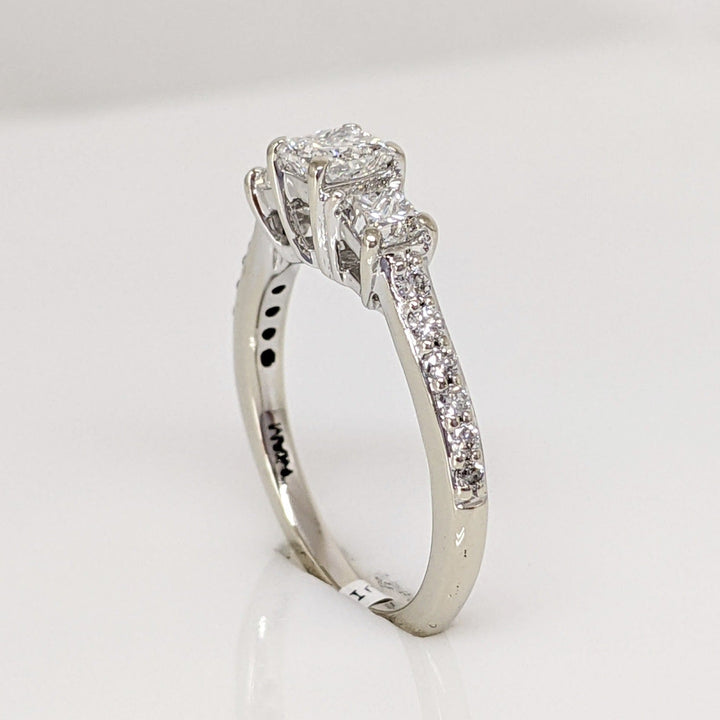 14K WHITE .73 CARAT TOTAL WEIGHT SI2 H DIAMOND PRINCESS CUT (3) WITH (12) ROUND ESTATE RING 2.4 GRAMS