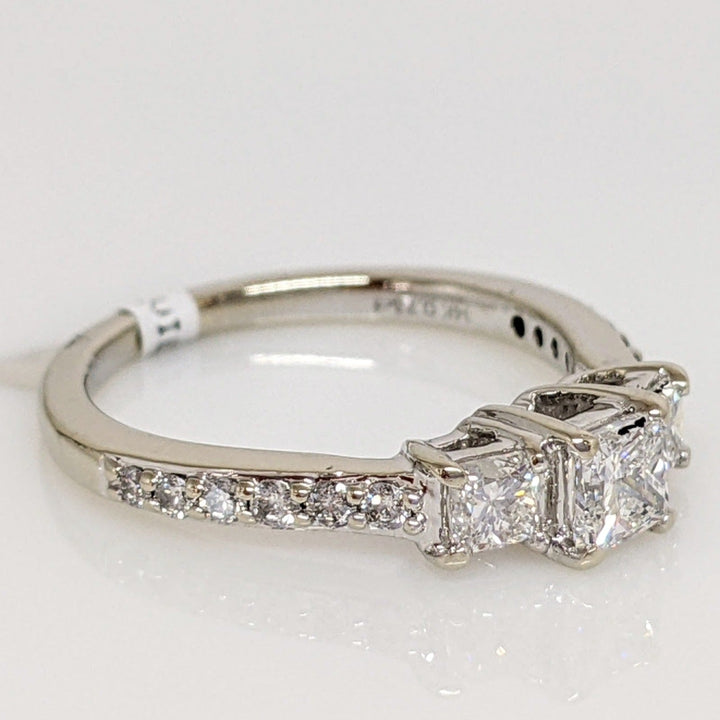 14K WHITE .73 CARAT TOTAL WEIGHT SI2 H DIAMOND PRINCESS CUT (3) WITH (12) ROUND ESTATE RING 2.4 GRAMS