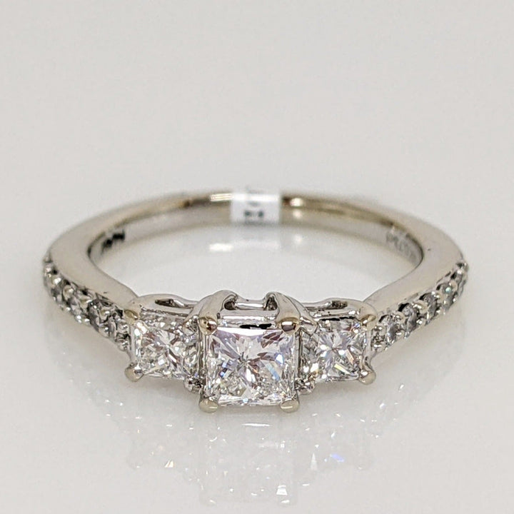 14K WHITE .73 CARAT TOTAL WEIGHT SI2 H DIAMOND PRINCESS CUT (3) WITH (12) ROUND ESTATE RING 2.4 GRAMS