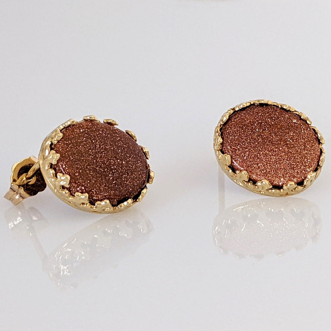 14K GLITTER GOLD STONE 10X12 OVAL ESTATE EARRING, PENDANT & CHAIN SET 5.8 GRAMS