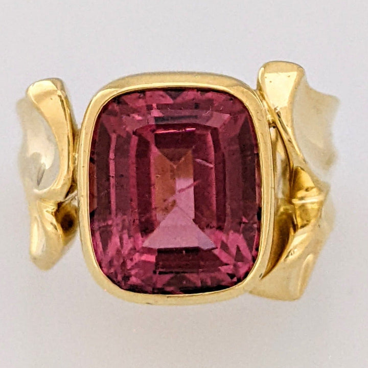 18K PINK TOURMALINE CUSHION CUT 9X11 BEZEL SET ESTATE RING 11.4 GRAMS