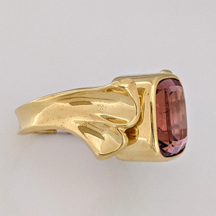 18K PINK TOURMALINE CUSHION CUT 9X11 BEZEL SET ESTATE RING 11.4 GRAMS