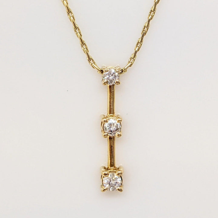 14K .25 CARAT TOTAL WEIGHT I1 H-I DIAMOND ROUND (3) TRINITY ESTATE PENDANT & CHAIN 3.5 GRAMS