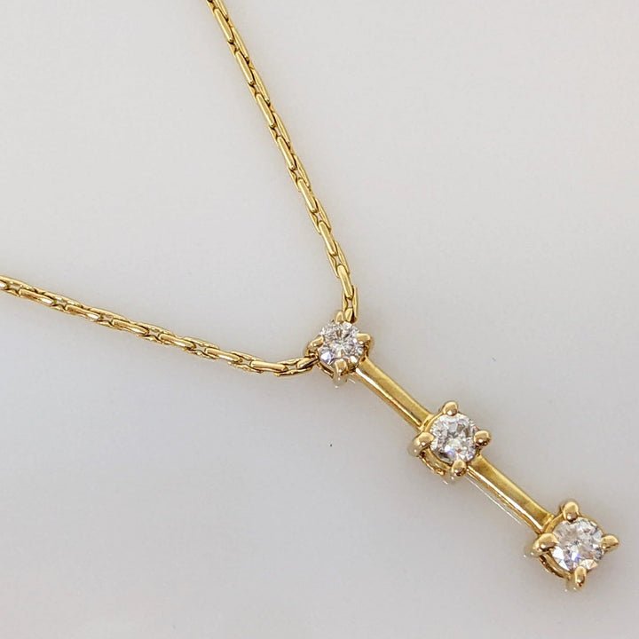 14K .25 CARAT TOTAL WEIGHT I1 H-I DIAMOND ROUND (3) TRINITY ESTATE PENDANT & CHAIN 3.5 GRAMS