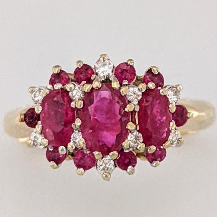 14K RUBY OVAL (1) 4X6 (2) 3X5 WITH .10 DIAMOND TOTAL WEIGHT (2) ESTATE RING 4.3 GRAMS ADJUSTABLE