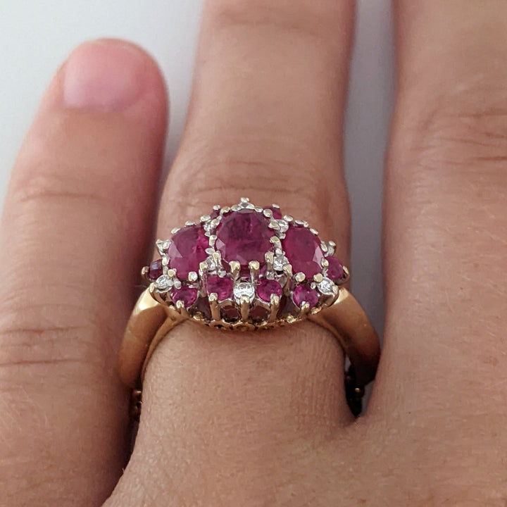 14K RUBY OVAL (1) 4X6 (2) 3X5 WITH .10 DIAMOND TOTAL WEIGHT (2) ESTATE RING 4.3 GRAMS ADJUSTABLE