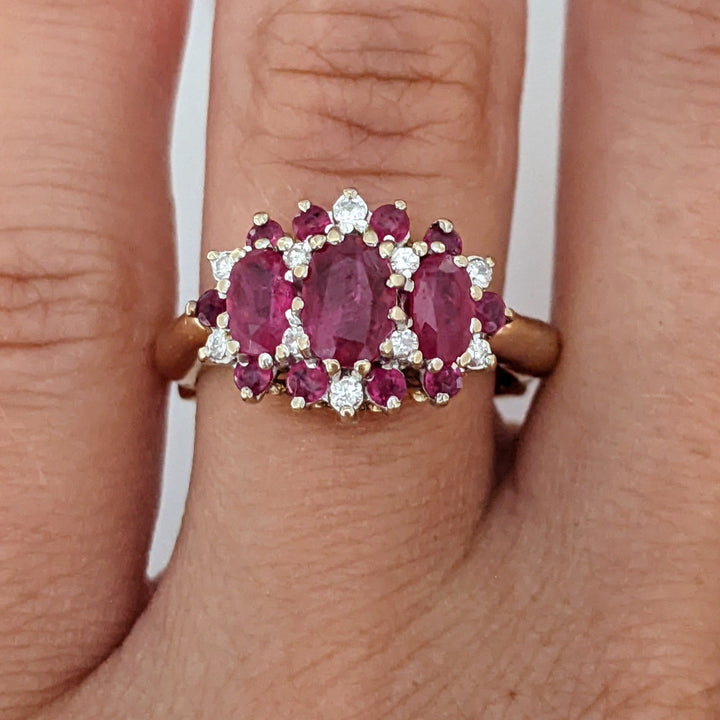 14K RUBY OVAL (1) 4X6 (2) 3X5 WITH .10 DIAMOND TOTAL WEIGHT (2) ESTATE RING 4.3 GRAMS ADJUSTABLE