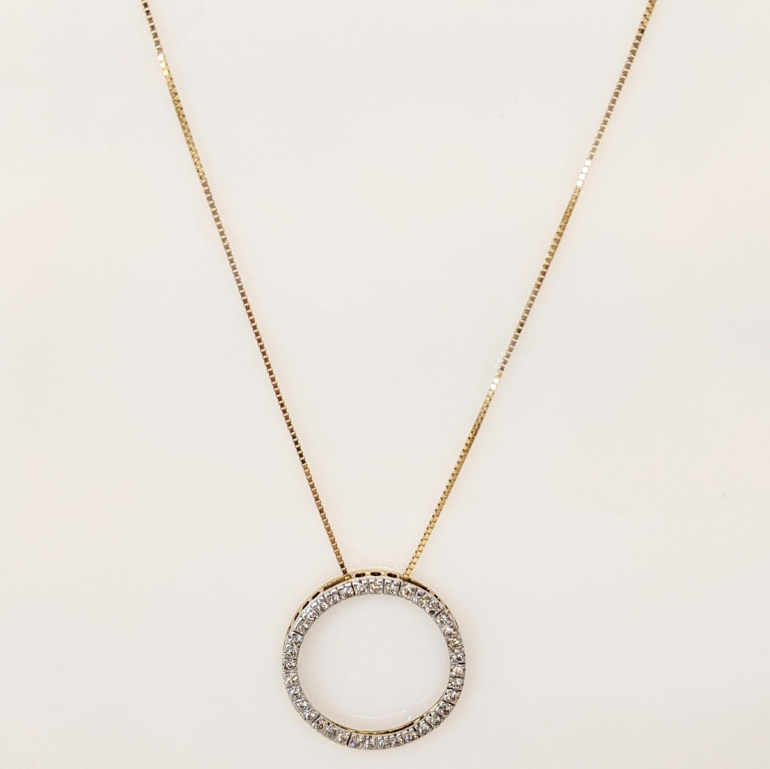 10K .27 CARAT TOTAL WEIGHT SI2 I DIAMOND ROUND (36) CIRCLE ESTATE PENDANT & 14K CHAIN 3.3 GRAMS