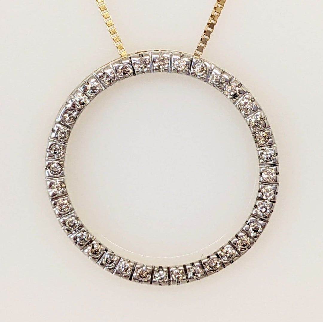 10K .27 CARAT TOTAL WEIGHT SI2 I DIAMOND ROUND (36) CIRCLE ESTATE PENDANT & 14K CHAIN 3.3 GRAMS