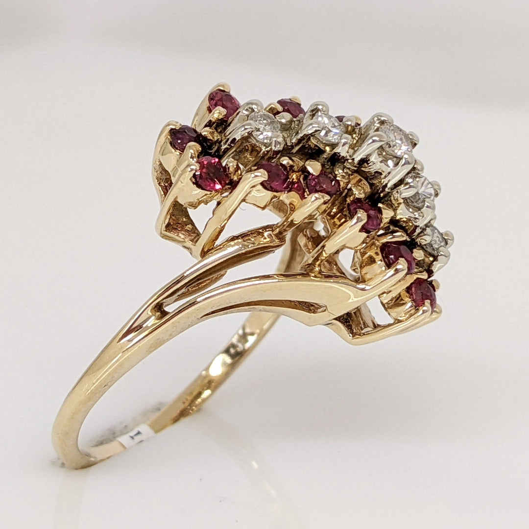 14K RUBY ROUND (14) 1.75MM DIAMOND (5) 1.75MM ESTATE CLUSTER RING 4.6 GRAMS