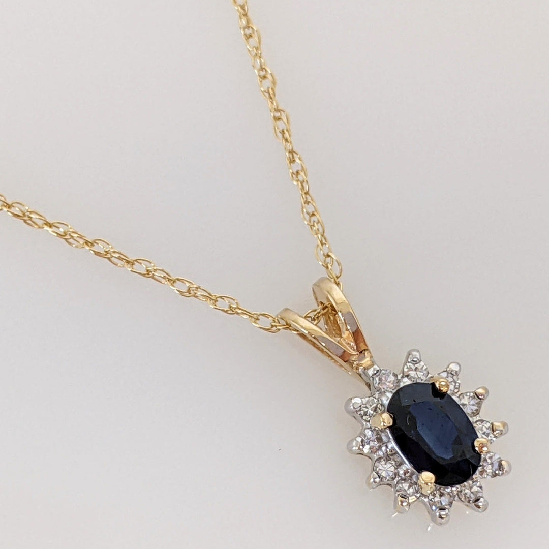 14K SAPPHIRE OVAL 4X6 WITH .12 DIAMOND TOTAL WEIGHT (12) ESTATE PENDANT & CHAIN 1.3 GRAMS