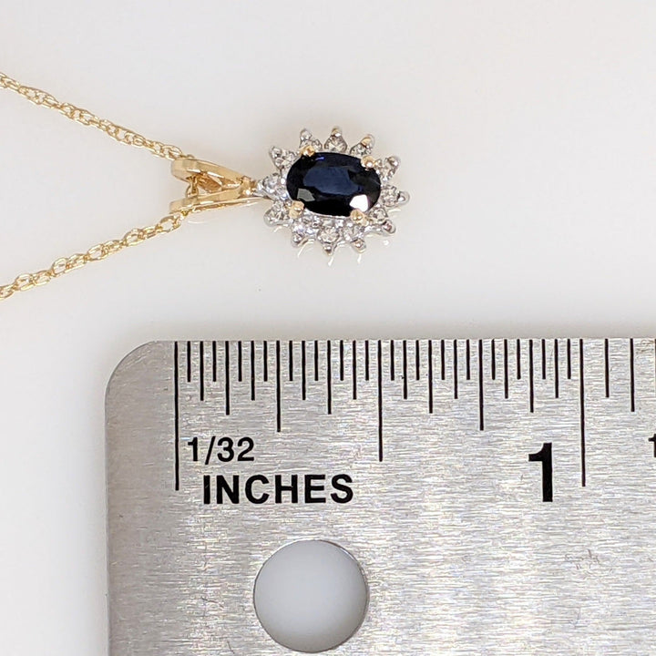 14K SAPPHIRE OVAL 4X6 WITH .12 DIAMOND TOTAL WEIGHT (12) ESTATE PENDANT & CHAIN 1.3 GRAMS