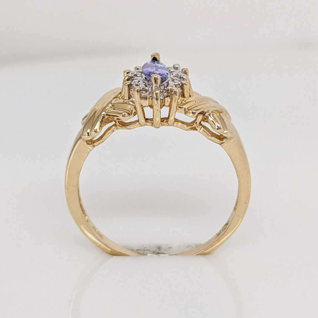 14K PURPLE GLASS MARQUISE 3X6 WITH (4) MELEE ESTATE RING 2.8 GRAMS