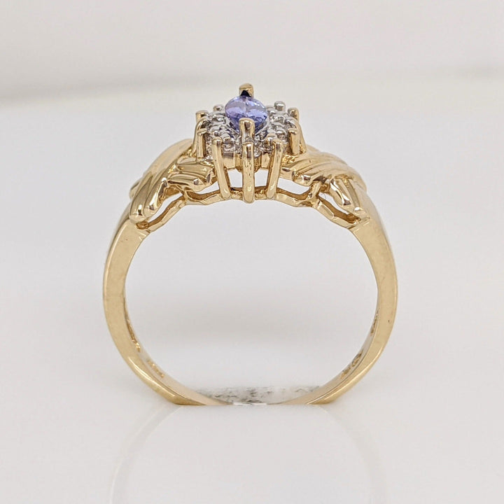 14K PURPLE GLASS MARQUISE 3X6 WITH (4) MELEE ESTATE RING 2.8 GRAMS