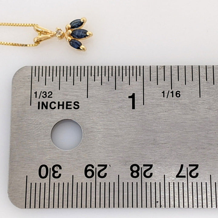 14K SAPPHIRE MARQUISE (3) WITH MELEE ESTATE PENDANT & CHAIN 1.6 GRAMS