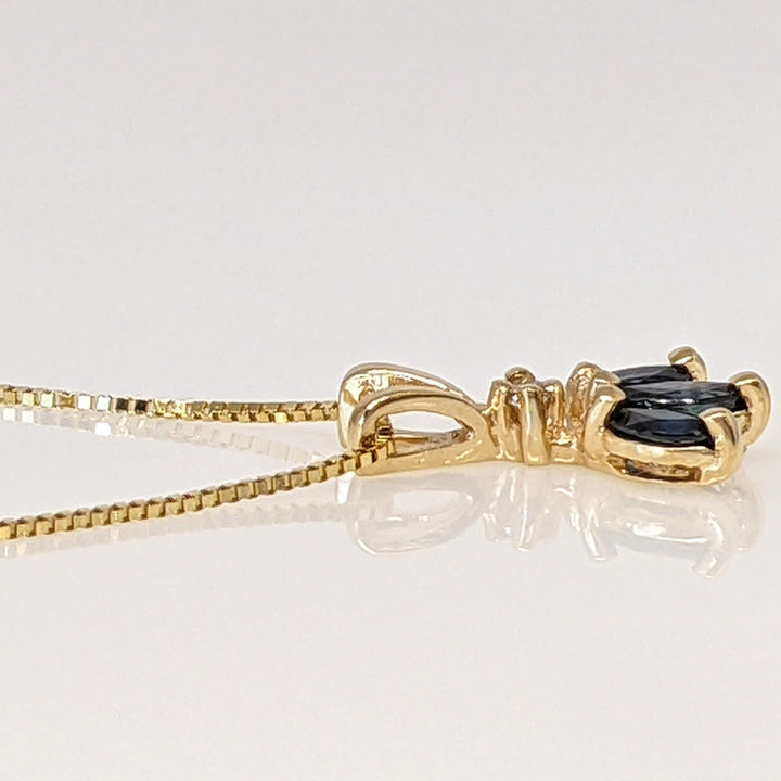 14K SAPPHIRE MARQUISE (3) WITH MELEE ESTATE PENDANT & CHAIN 1.6 GRAMS