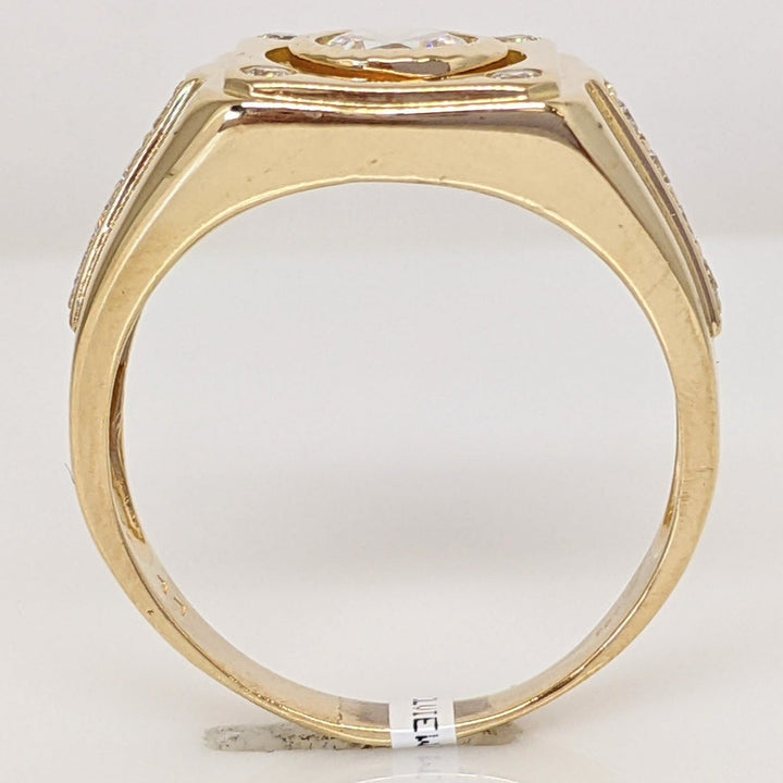 14K CUBIC ZIRCONIA ROUND 6MM BEZEL WITH (12) ROUNDS ESTATE RING 8.3 GRAMS