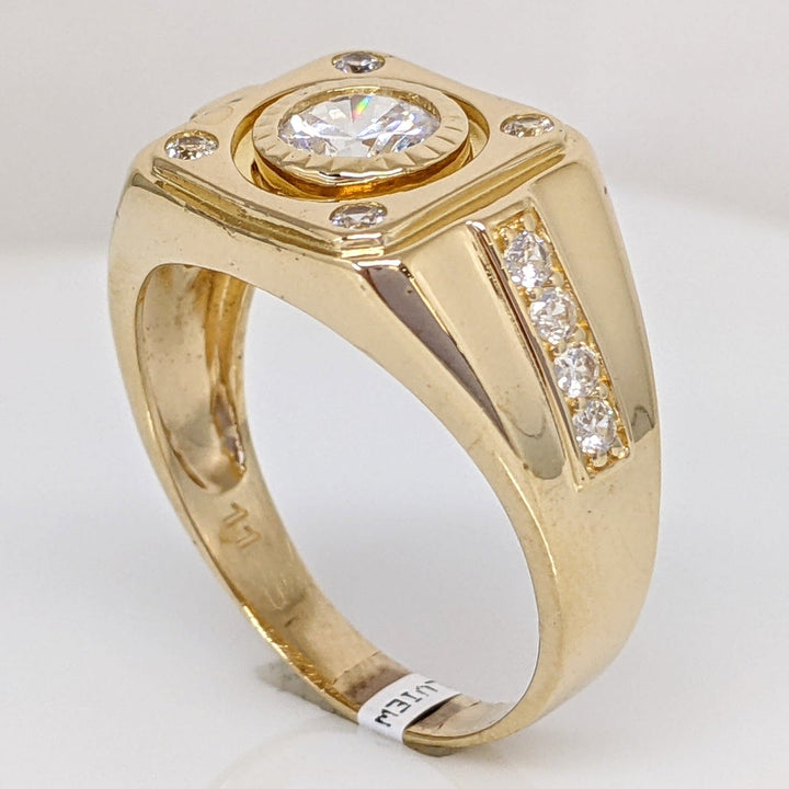 14K CUBIC ZIRCONIA ROUND 6MM BEZEL WITH (12) ROUNDS ESTATE RING 8.3 GRAMS