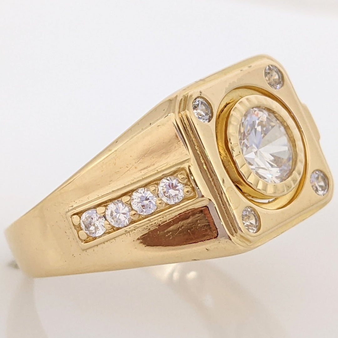 14K CUBIC ZIRCONIA ROUND 6MM BEZEL WITH (12) ROUNDS ESTATE RING 8.3 GRAMS