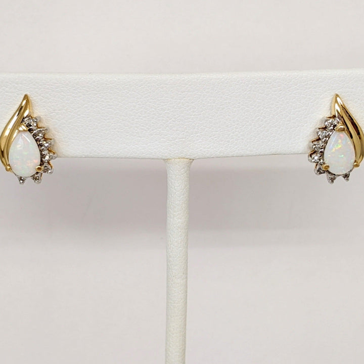14K OPAL PEAR 5X8 WITH (14) MELEE ESTATE EARRINGS 3.0 GRAMS