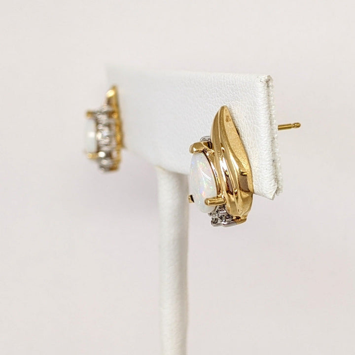 14K OPAL PEAR 5X8 WITH (14) MELEE ESTATE EARRINGS 3.0 GRAMS