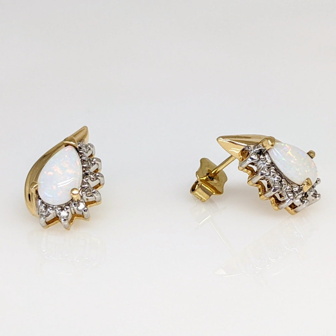 14K OPAL PEAR 5X8 WITH (14) MELEE ESTATE EARRINGS 3.0 GRAMS