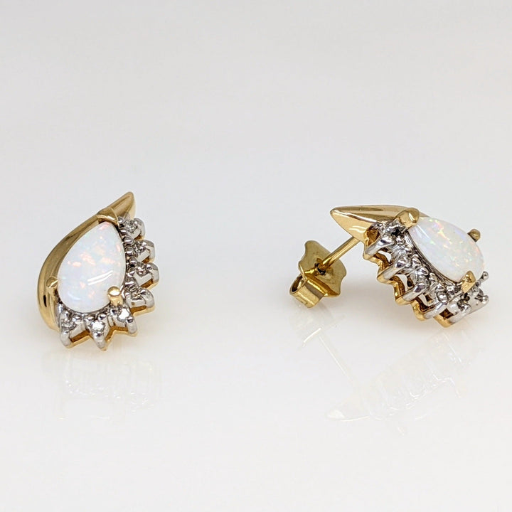 14K OPAL PEAR 5X8 WITH (14) MELEE ESTATE EARRINGS 3.0 GRAMS