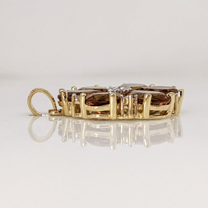 14K CUBIC ZIRCONIA YELLOW/ GREEN (5) PEAR 7X10 CLEAR ROUND (7) ESTATE PENDANT 5.7 GRAMS