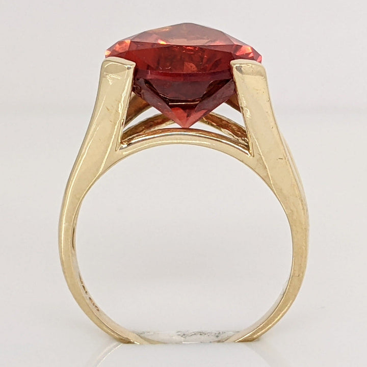 14K LAB-CREATED ORANGE SAPPHIRE TRILLION 12X12 ESTATE RING 4.5 GRAMS